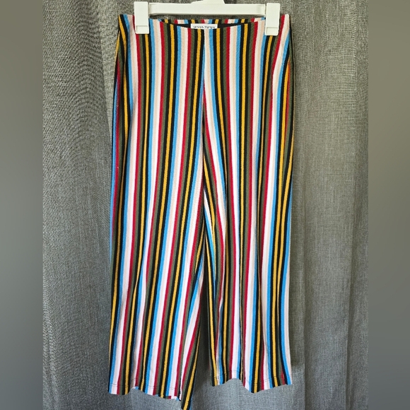 Urban Outfitters Multicolored Rainbow Stripe Wide Leg Pants Sz Small Cropped - Picture 1 of 4